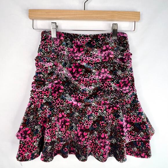 SO Purple Floral Velvet Ruffl Mini Skirt Small - Picture 1 of 8